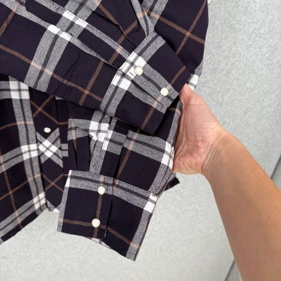 Wrangler Mens Quilted Lined Flannel Shirt Jacket Size L Purple Plaid Pearl Snap - Picture 5 of 14